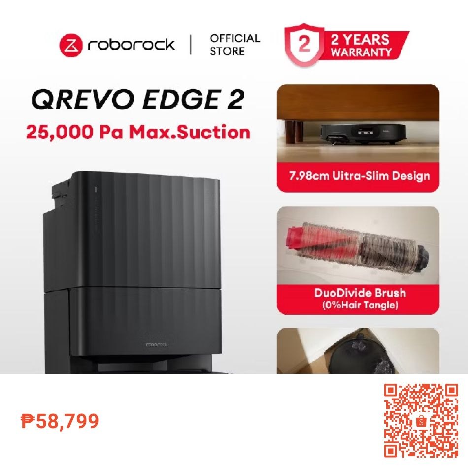 【NEW】Roborock Qrevo Edge 2 Robot Vacuum 25,000 Pa Suction 7.98cm Slim Design