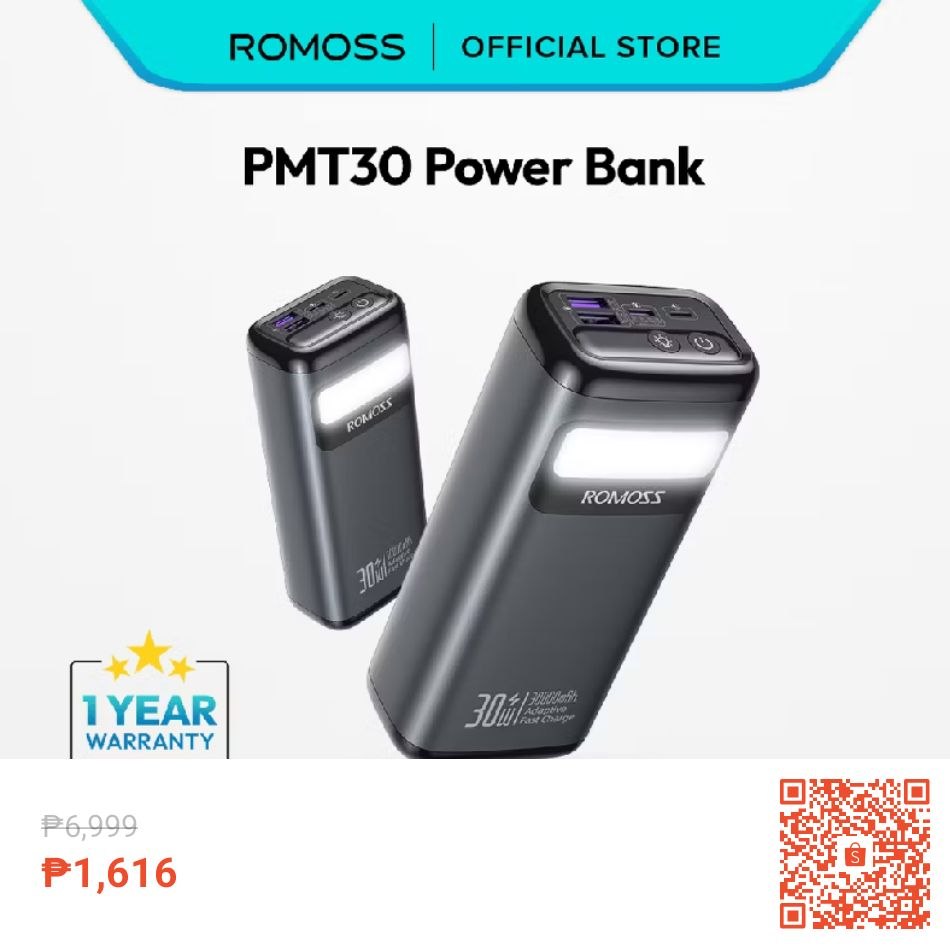 Romoss PMT30 30000mAh 30W Led Display Fast Charging with Emergency Lighting